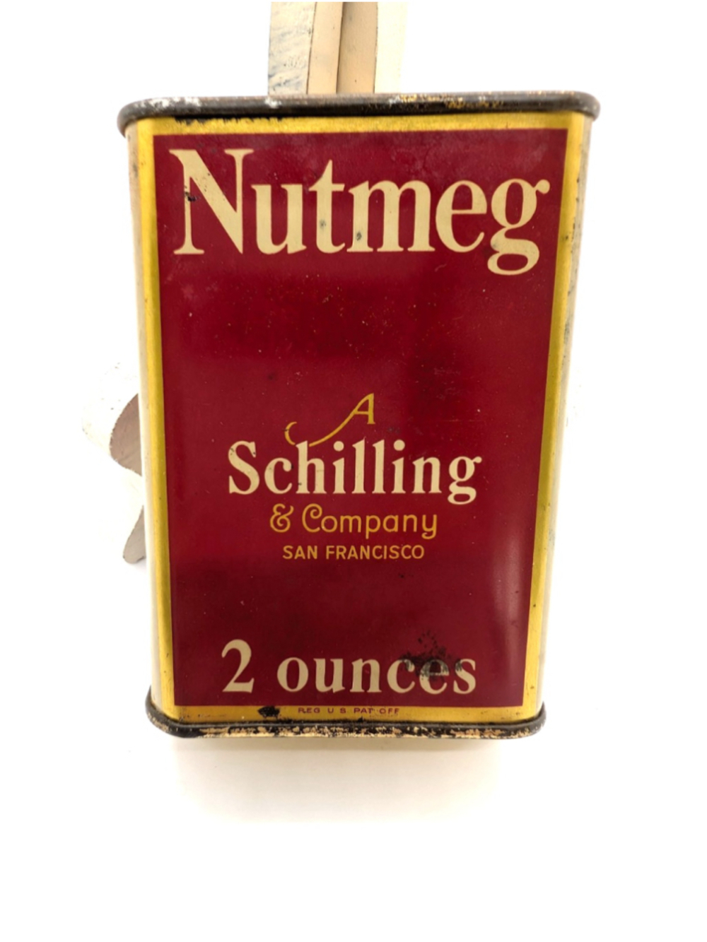 Vintage A. Schilling & Co Nutmeg Spice Tin - Gold Top & Bottom - 2 oz - Picture 2 of 6